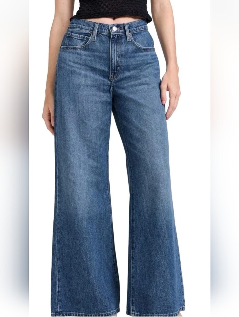 FRAME Le Palazzo Crop Wide-Leg Light Blue Denim Jeans Button Zip Women Sz 27